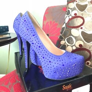 Blue satin embellished high heels